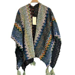 New Jayley‎ Knitted Multi Colored Cape Poncho Shawl Cashmere Blend Sweater